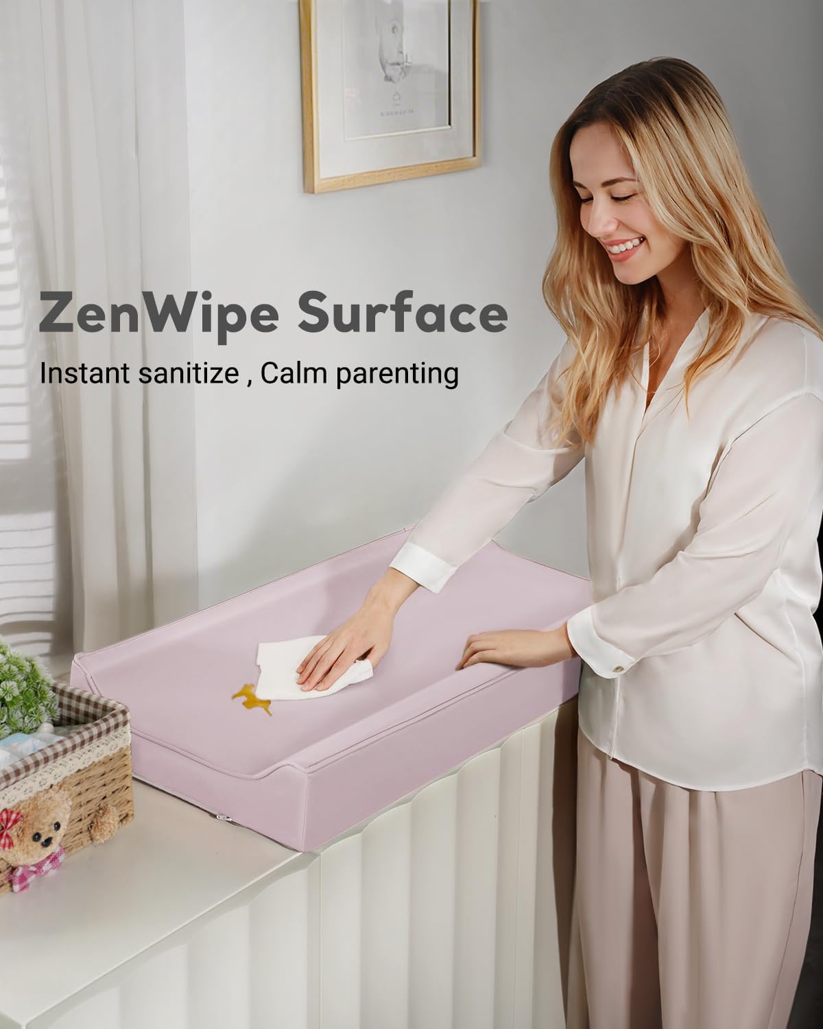 Vegan Leather Waterproof Baby Changing Pad - Wipeable, Extra Thick & Portable & Non-Slip Diaper Mat for Dresser, Crib, Travel | Soft & Safe (Pink)