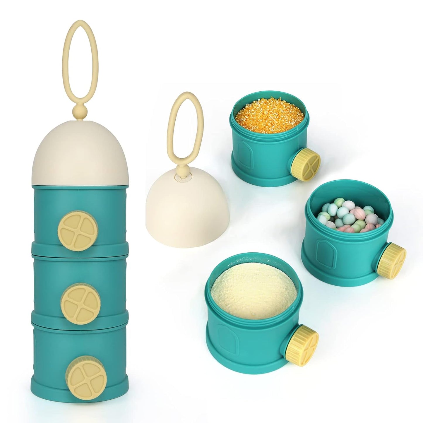 Accmor Formula Dispenser On The Go, 3 Layers Stackable Formula Container to Go, Non-Spill Portable Milk Powder Baby & Kids Snack Containerr, Green