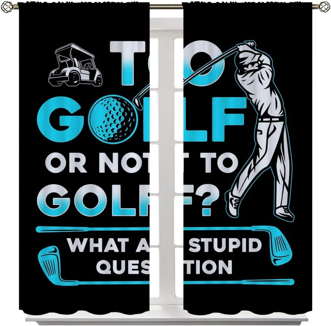 Golf Blackout Curtains for Boy Girl Room Darkening Decor,Sports Themed Golfers and Cars Bedroom Living Room Home Rod Pocket Thermal Insulated Window Curtain/Drapes Panel,42x63 Inch…