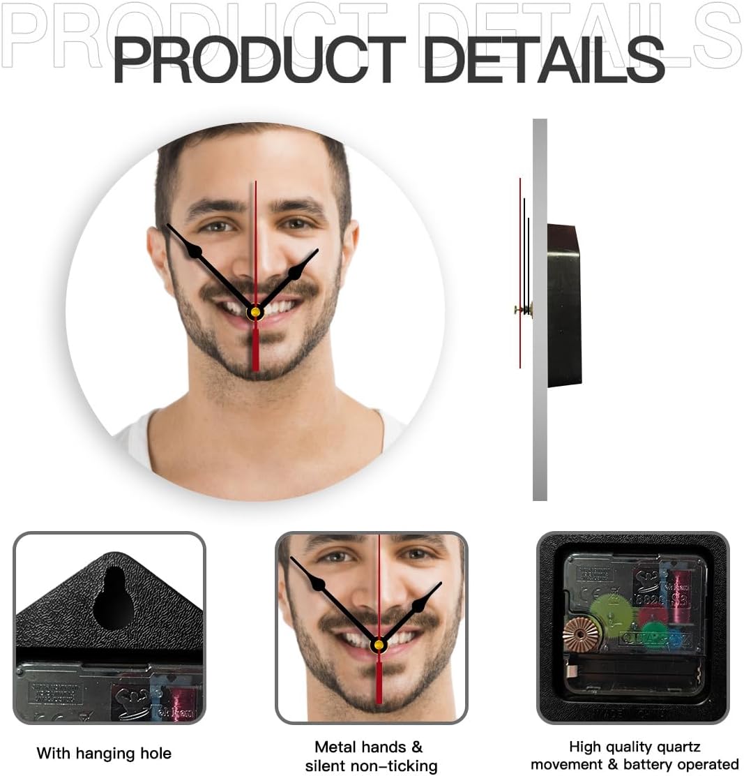 Generic Custom Clocks for Walls Personalized Clocks with Picture Silent Non Ticking Round Decoration for Kitchen Family Friends Gifts, 10inch-25cm