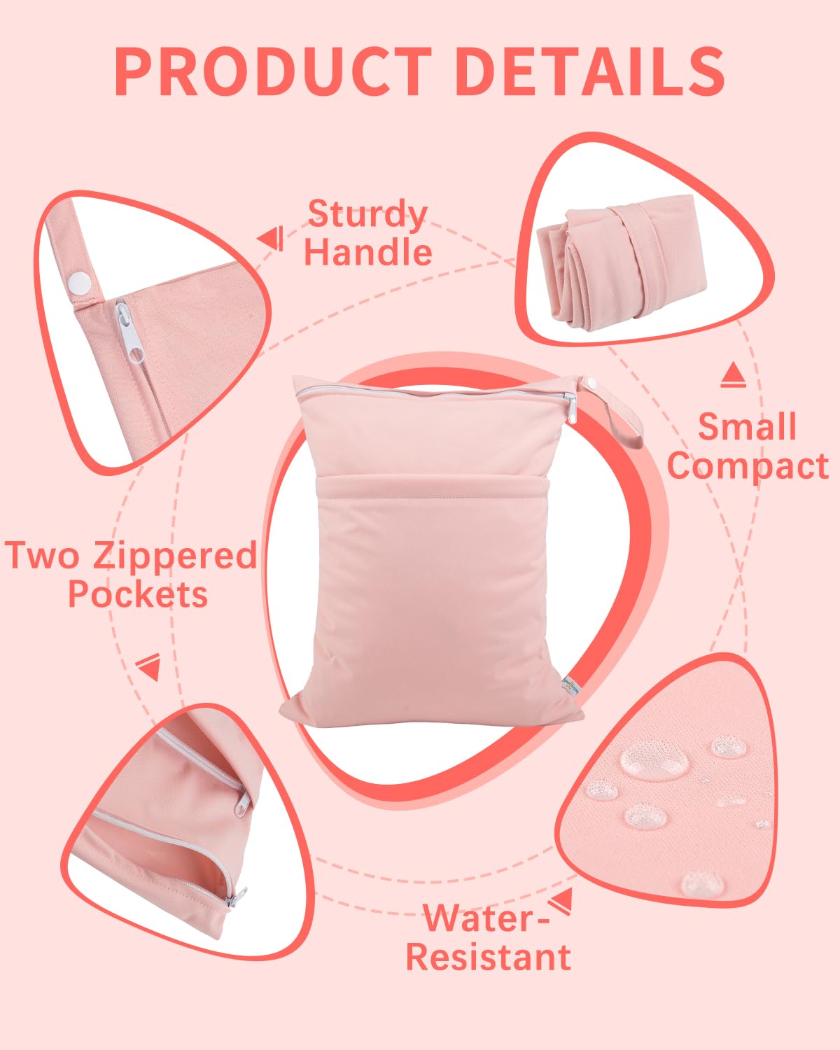 babygoal Wet Dry Bags for Baby Cloth Diapers, Washable Travel Bags, Beach, Pool, Gym Bag for Swimsuits & Wet Clothes with 2 Pockets 3 Pack 3LN09