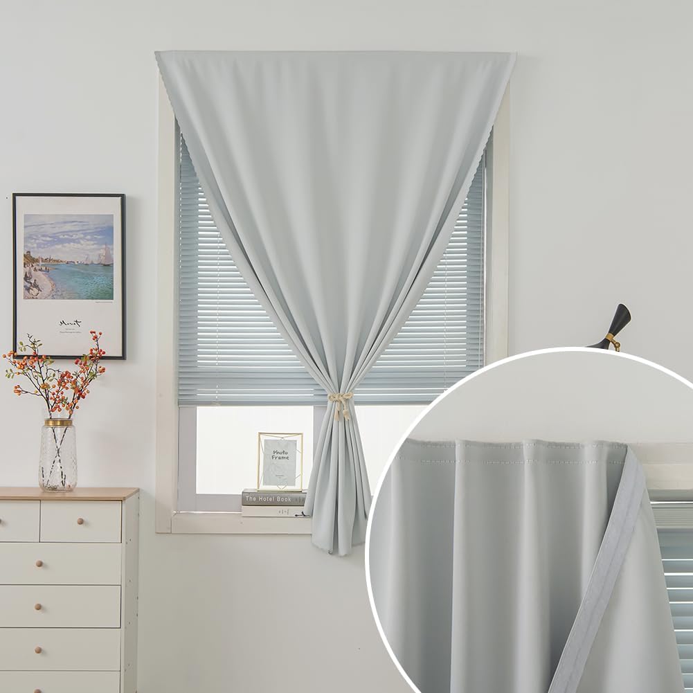 self Adhesive Curtains Portable Blackout Curtain Simple and Easy to Install Bedroom Window Thermal Lnsulated Kitchen Room Darkening Black Small Drapes, 59" W X 59" L, White, 1 Panel