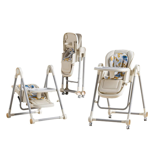 5 in 1 Baby High Chair Swings for Infants Foldable Rocking 8 Level Height Adjustment Eco Friendly Washable PU Cushion(White)