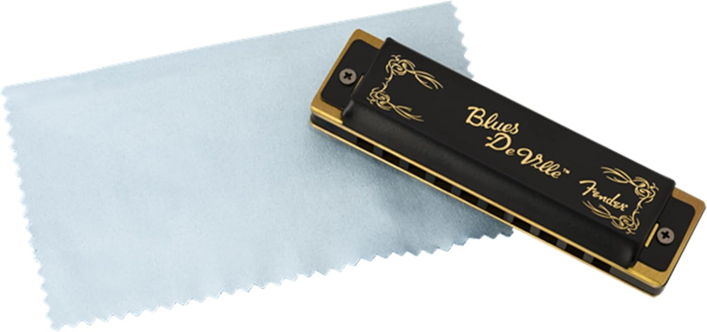 Fender Blues DeVille Harmonica - Key of D Bundle with Carrying Case, Austin Bazaar Online Manual, and Polishing Cloth