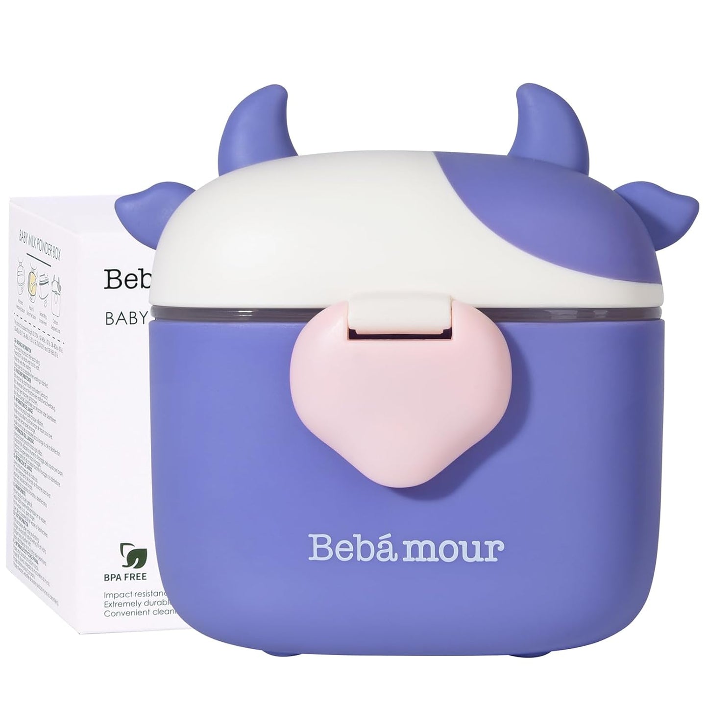 Bebamour Baby Formula Dispenser On The Go, Formula Container to Go, Formula Holder for Travel, Candy Fruit Snack Storage Container with Scoop and Leveller (Purple Cow)