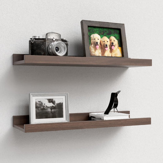 Floating Shelves Wall Mounted Set of 2, Farmhouse Wall Shelves for Storage with Lip, Display Picture Ledge Shelf for Wall Decor Bedroom Living Room Bathroom Kitchen - Walnut
