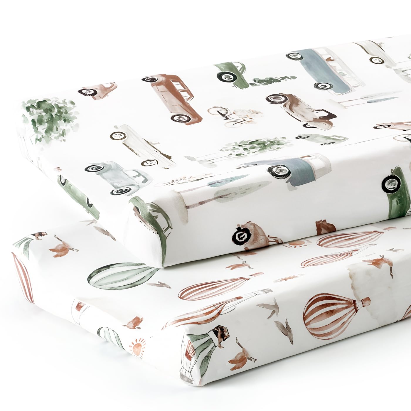 GRSSDER Stretch Ultra Soft Jersey Knit Changing Pad Cover Set 2 Pack, Change Table Pad Covers Fit 32"/34" x 16" Pads Safe and Snug, Pretty Diaper Changing Pad Covers of Cars Print