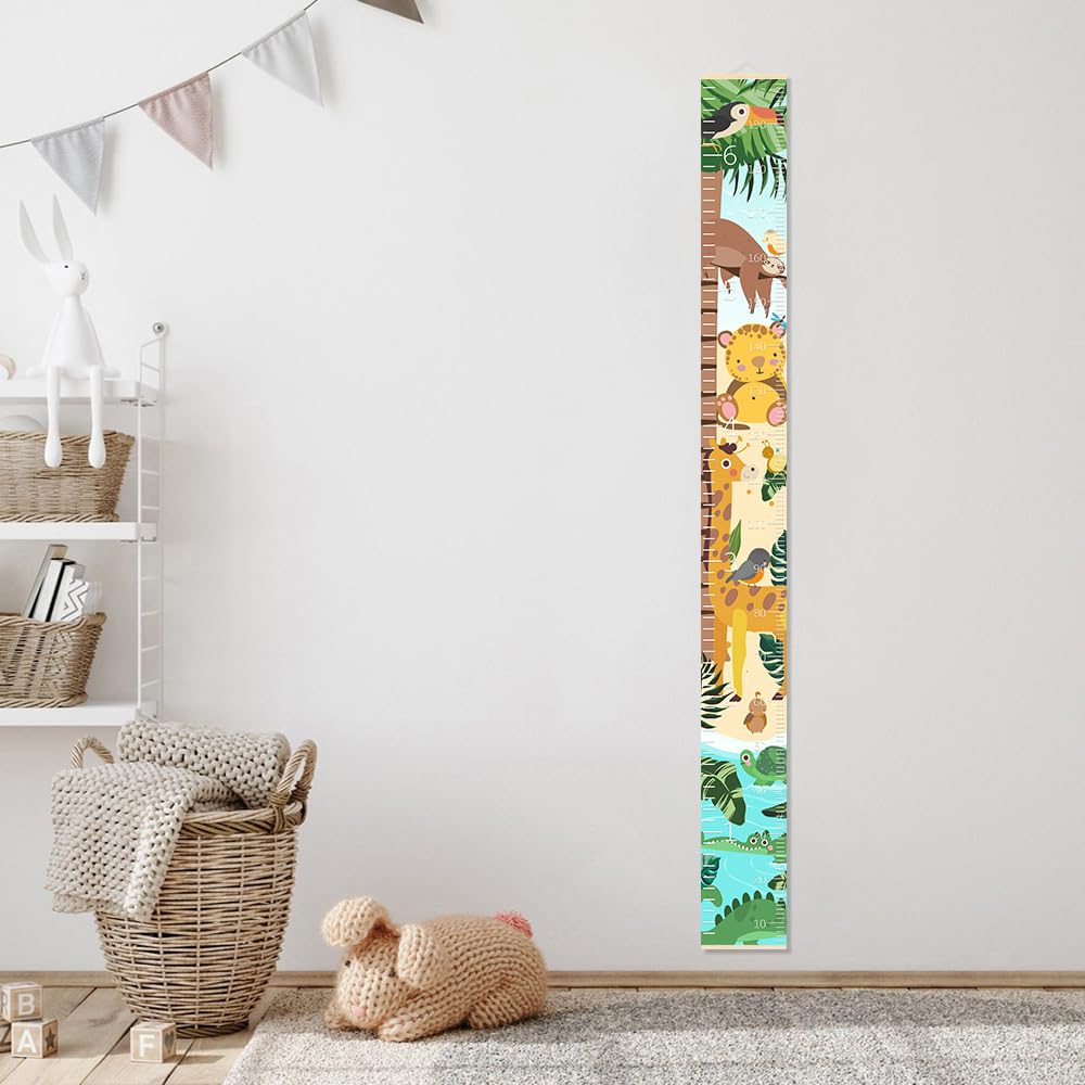 Height Chart for Kids Pool and Tree Jungle Animal Cartoon Pattern Growth Chart for Wall - Fun and Functional Tape Measurement Wall Ruler for Boys and Girls Toddler Baby Bedroom Decor 79 x 7.9 inch