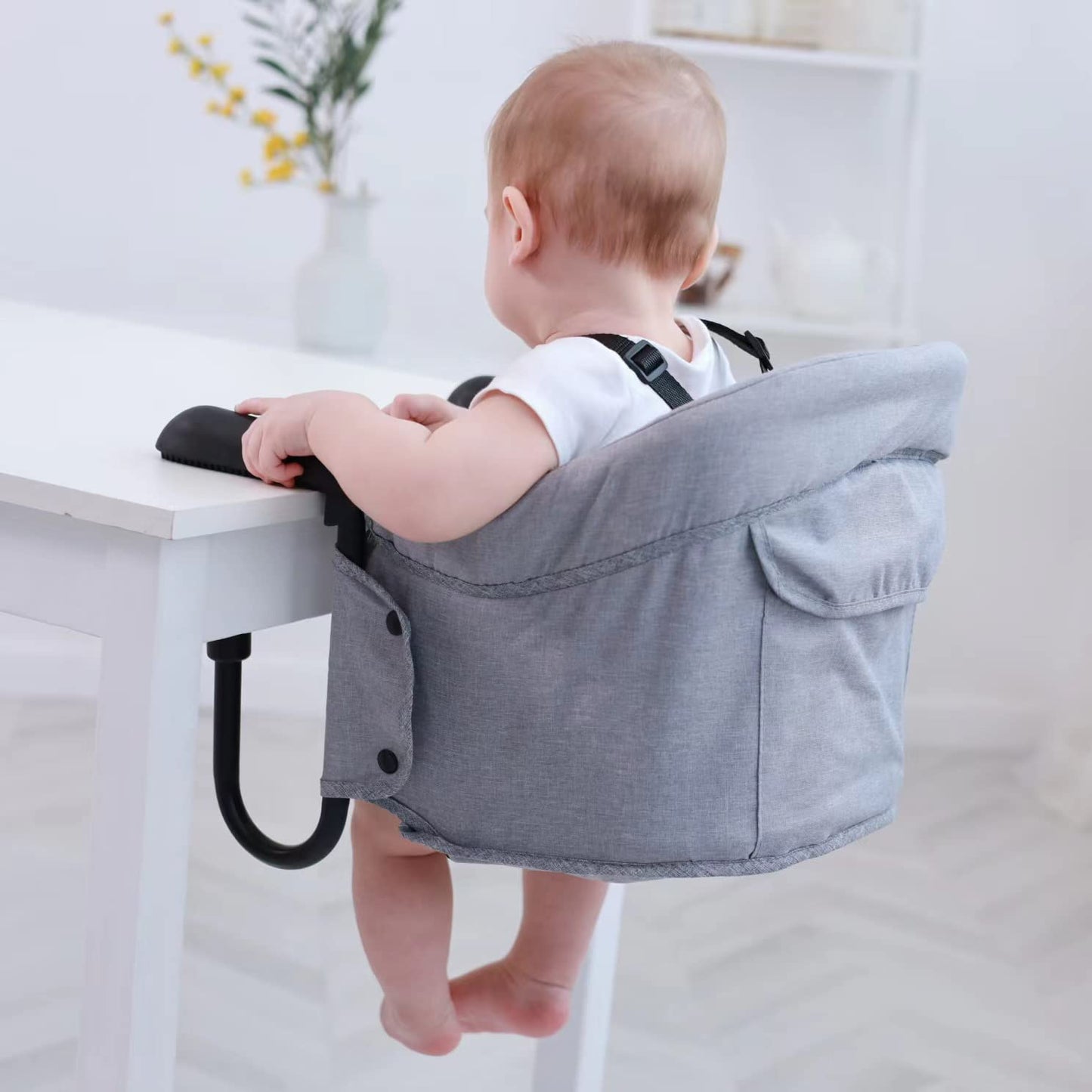 PandaEar Hook on Booster Quick Seat for Baby| Clip on Table High Chair for Home &Travel| Portable Fold-Flat High Load Design -Grey