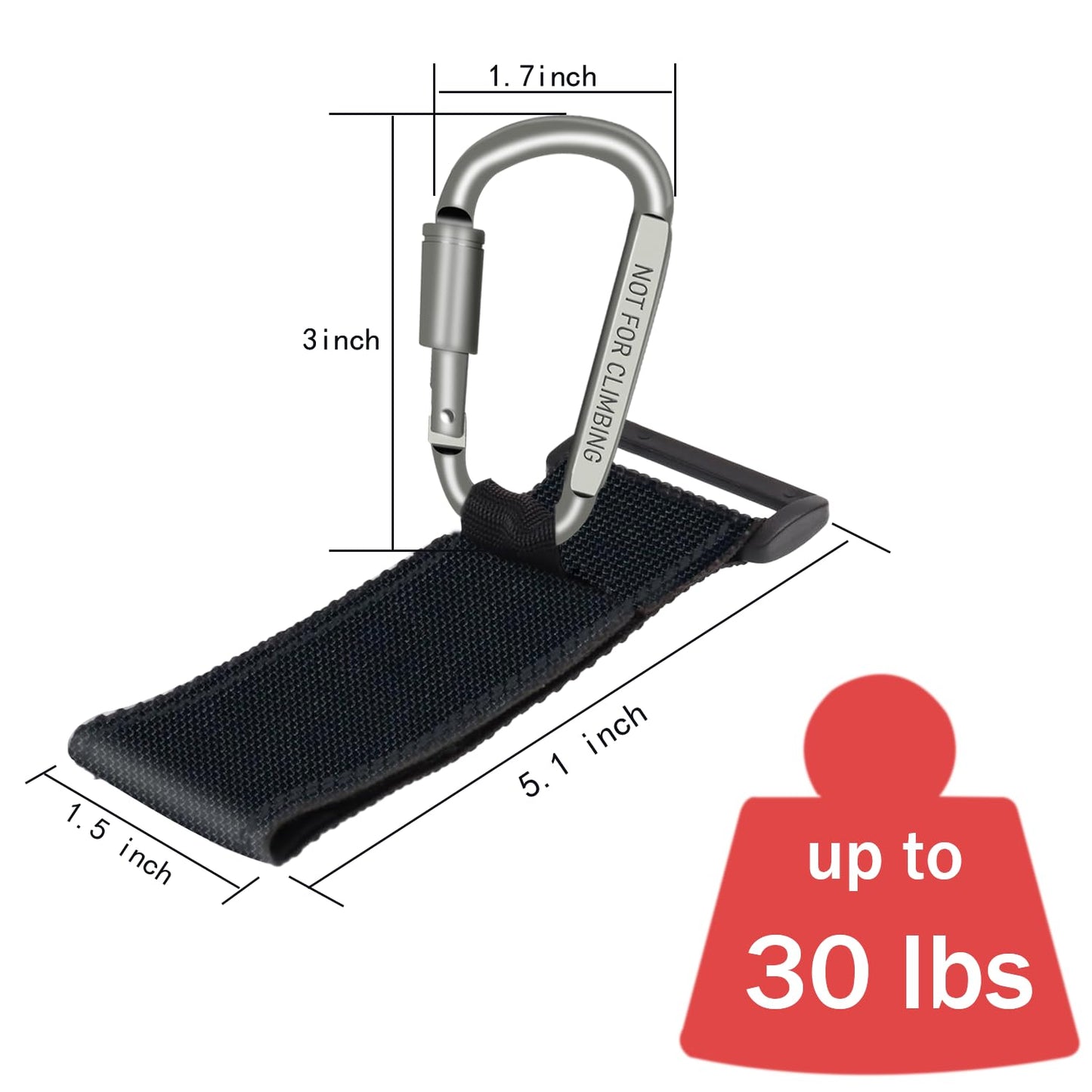 Baby Stroller Hook, Carry 30 lbs per Stroller Carabiner Clip, Adjustable Baby Stroller & Car Seat Hook for Hanging Diaper Bag, Wheelchair, Golf cart, Shopping and Pet Cart(2 Pcs Black)