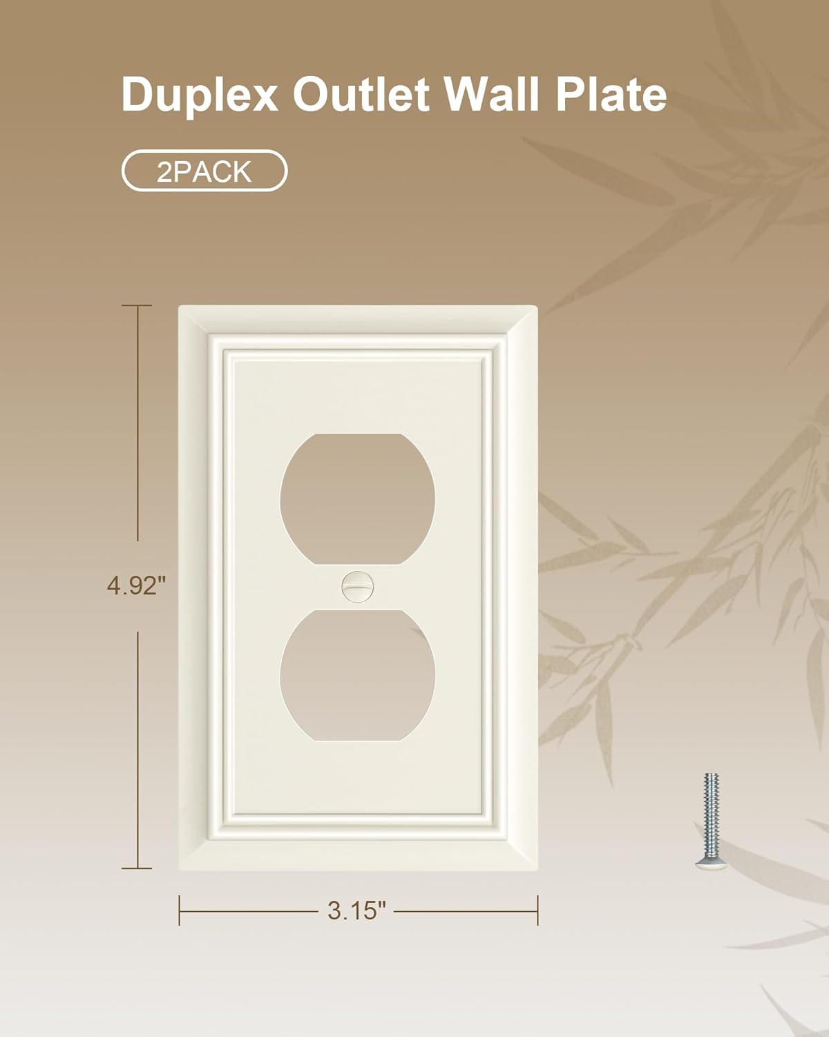 2-Pack Duplex Outlet Cover Plate, Decorative Light Almond Switch Plates and Outlet Covers, Natural Bamboo Fiber Wall Plates for Electrical Outlets, 1 Gang Receptacle Cover, Corrosion Resistant
