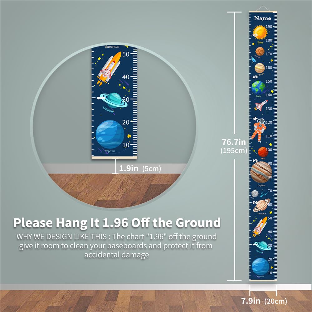 Personalized Growth Chart for Kids, Baby Height Chart with Custom Name, 77"x7.9" Canvas and Beige Wood Height Measuring Rulers for Boys Girls Removable Wall Ruler Hanging for Nursery Decor - Alphabet