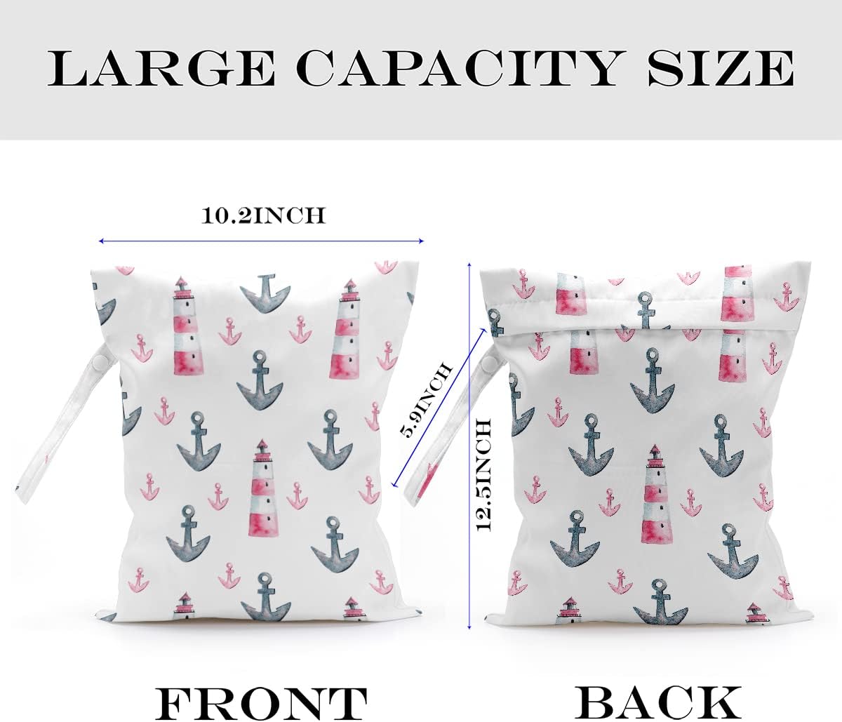 Wet Bag, Wet Dry Bag, Wet Bag for Swimsuit, Travel, Beach, Pool, Diapers, Dirty Yoga Gym Clothes, Makeup Bag, Waterproof Reusable Beach Bag Ocean Decor Starfish Sea Horse Anchor