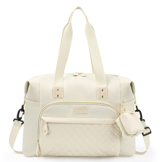 Tuwubi Diaper Bag Tote,Baby Diaper Bag with Pacifier Case Large Travel Diaper Tote Caddy for Mom and Dad Multifunction Large Baby Bag - M-White
