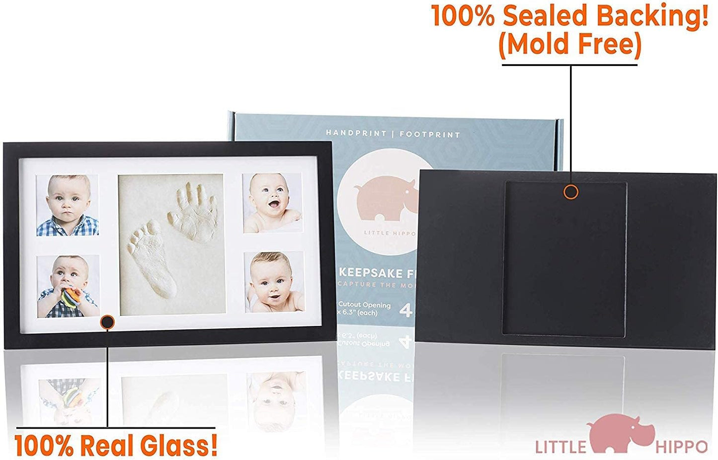 Baby Hand and Footprint Kit - Newborn Keepsake Picture Frame, Inkless Foot & Handprint Clay Mold - Baby Registry, New Mom Baby Shower, Gender Reveal Gift, Personalized Boy or Girl Nursery Photo Prints (Large, Black)