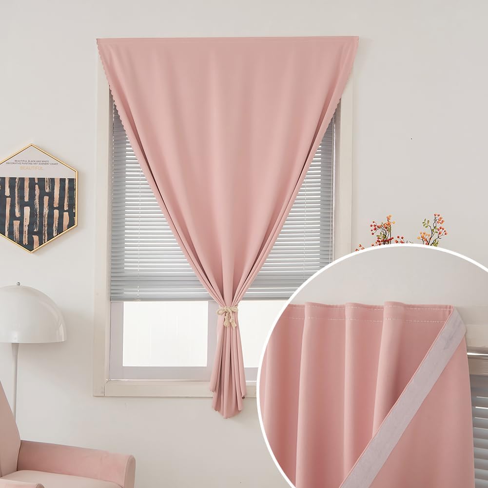 Self Adhesive Blackout Curtains- Stick on Curtains Shades Window Blinds Curtains No Rod Needed Easy to Hang Curtain, Use for Bedroom, Living Room,Roman Shades, 59" W X 59" L, Pink, 1 Panel