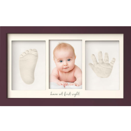 Baby Hand and Footprint Kit - Clay Handprint Keepsake Frame, Newborn Nursery Picture Frame, Personalized New Mom Gifts for Baby Shower & Registry (Auburn)