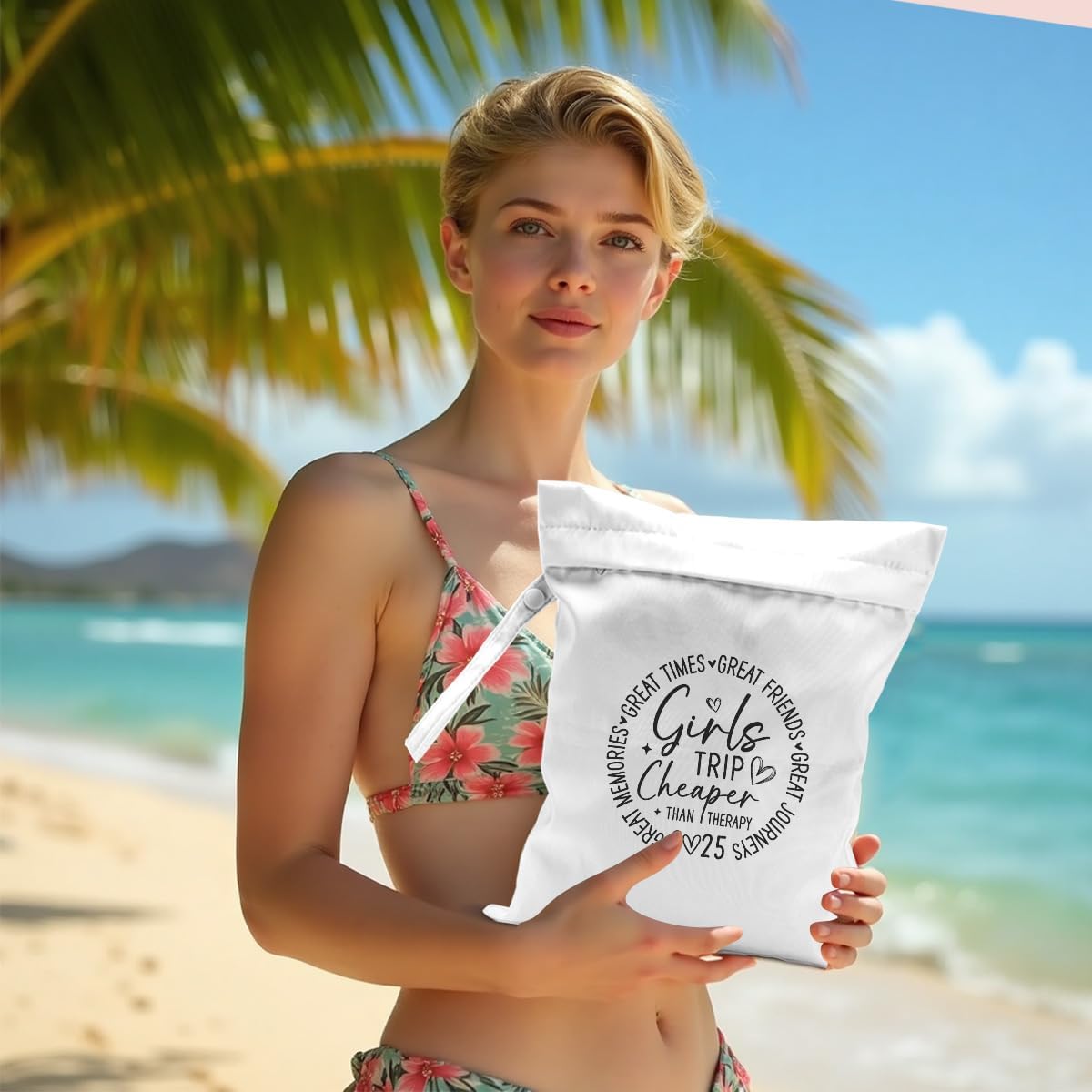 Girls Trip Gifts Wet Dry Bag, Beach Bag Wet Bag Favors, for Swimsuit Toiletry Travel Essentials For Women Aloha Bags, Beach Travel Gym Laundry bags for Dirty Diaper Swimsuit Gifts (White)