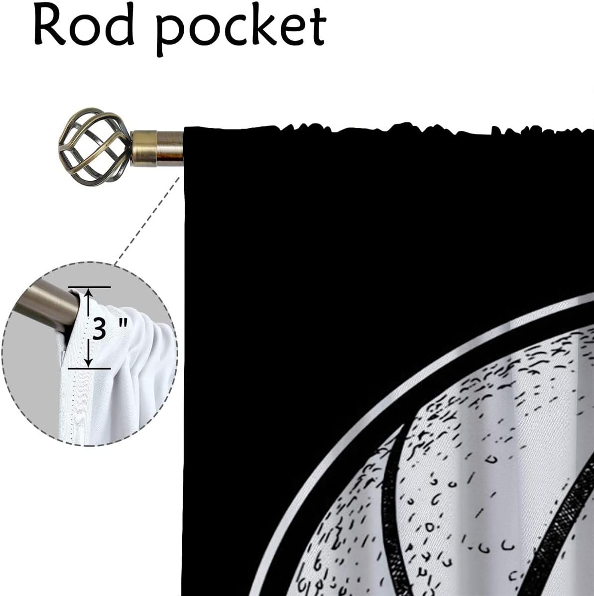 Basketball Blackout Curtains for Boy Girl Room Darkening Decor,Sport Theme and White Motto Dark Background Bedroom Living Room Home Rod Pocket Thermal Insulated Window Curtain/Drapes Panel,72x63 Inch…