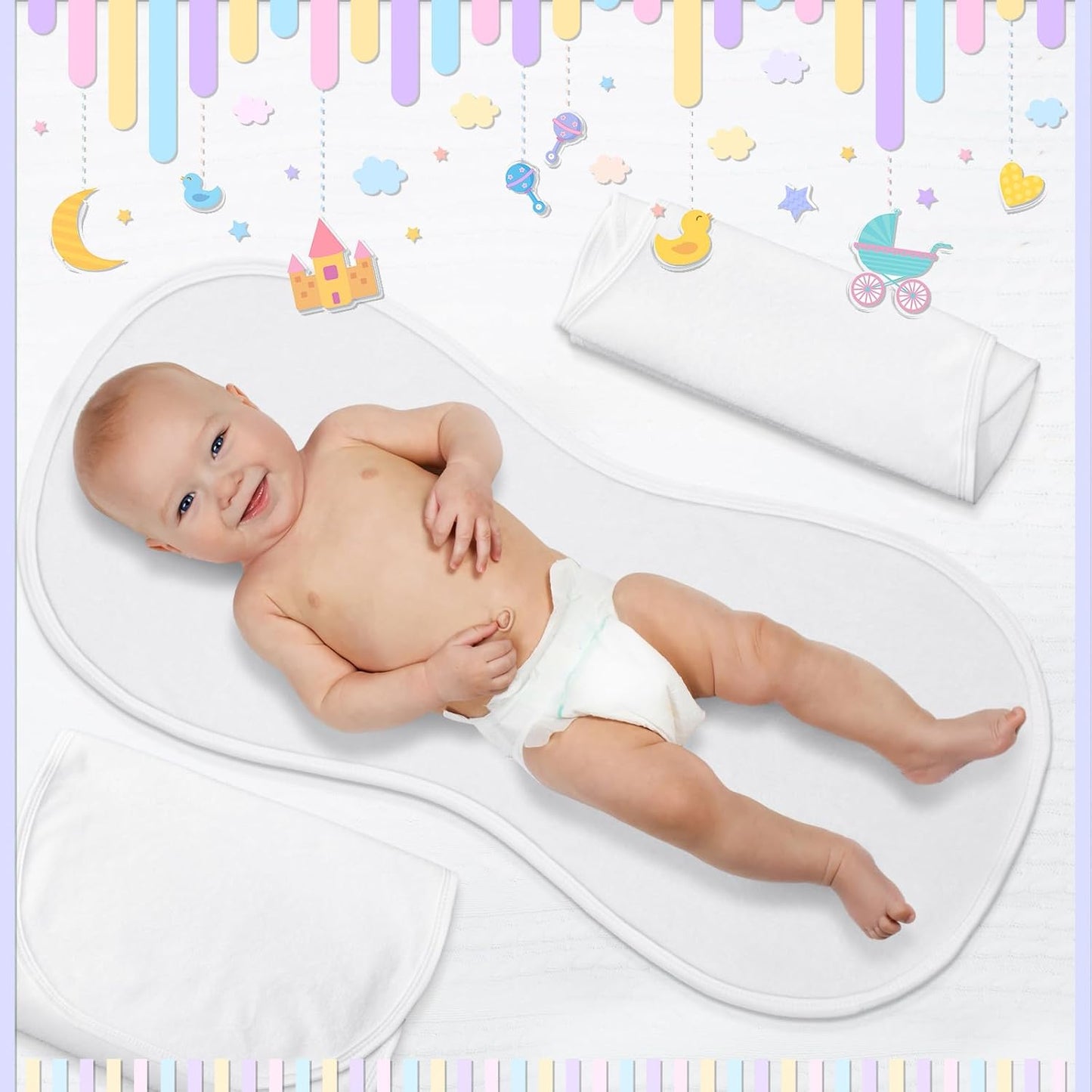 Timgle 6 Pcs 13 x 29 Inch Peanut Shape Changing Pad Liner Peanut Changing Pad Liner Portable Soft Washable Reusable Waterproof Diaper Mats Easy to Clean(White)