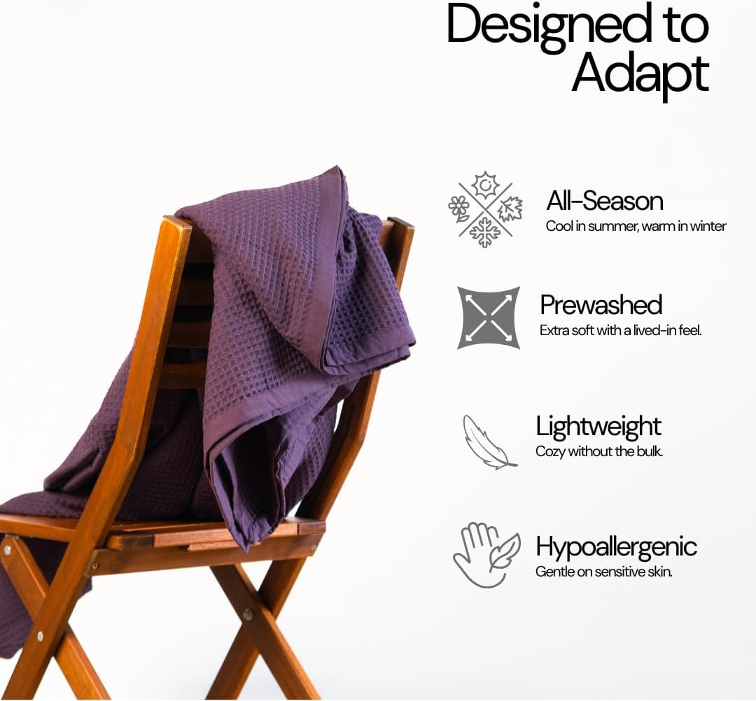 Salt Earth GOTS Certified 100% Organic Cotton Throw Blanket, 108"X90" Blankets & Throws for Bed, Throw Blanket for Couch,Modern & Cozy Blanket, All Season Waffle Blanket, Soft Blanket (Plum Perfect)