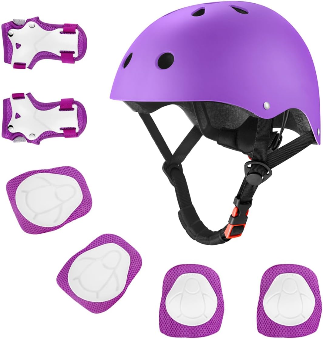Kids Bike Helmet for Ages 2-14, Adjustable Safety Toddler Helmet with Protective Gear Set, Skateboard Scooter Helmets with Knee Elbow Pads Wrist Guards