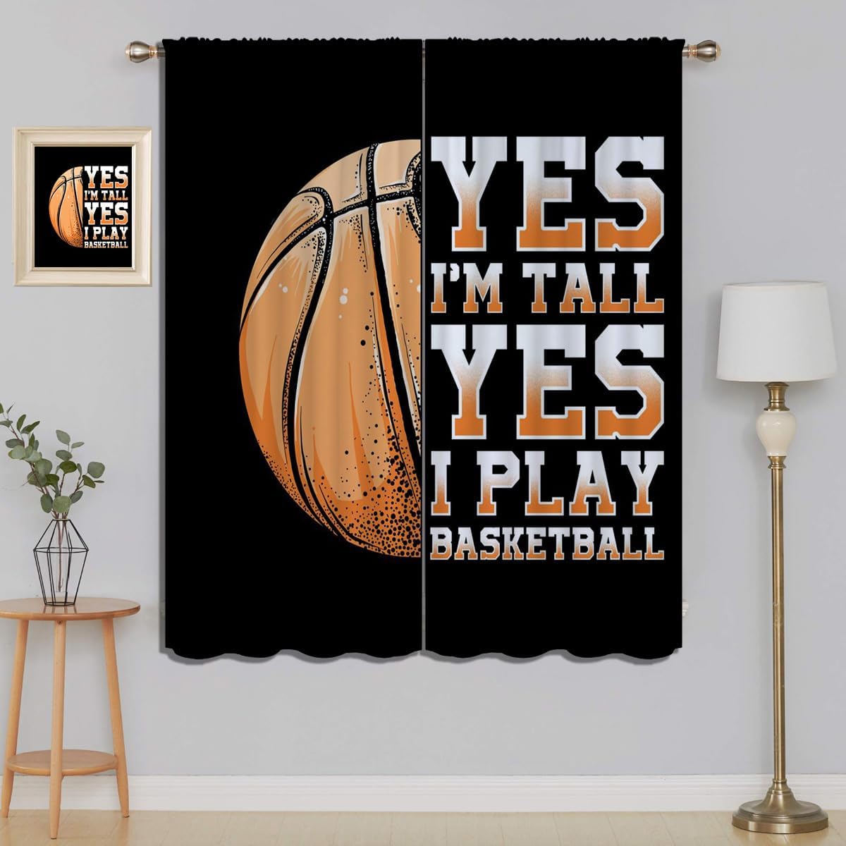 Basketball Blackout Curtains for Boy Girl Room Darkening Decor,Sport Theme Motto Dark Background Bedroom Living Room Home Rod Pocket Thermal Insulated Window Curtain/Drapes Panel,84x72 Inch…