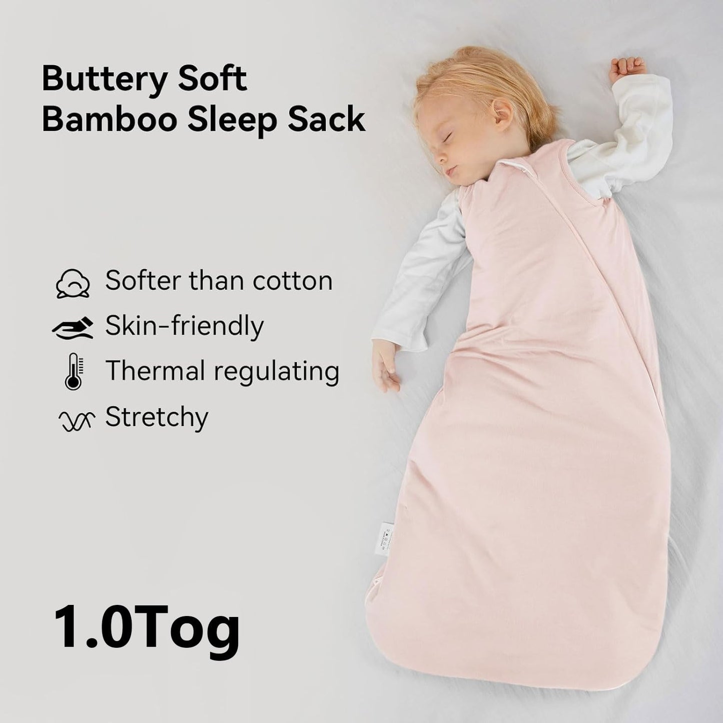 Rayon Made from Bamboo Sleep Sack 6-12 Months 1.0 Tog Ultra Soft Baby Wearable Blanket Toddler Sleeping Sack for Babies Unisex Girl Boy 2-Way Zipper Baby Sleeping Bag Breathable Lightweight Medium
