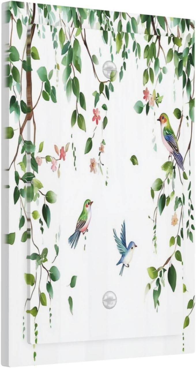 Light Switch Cover Plate Green Leaves Bird Eucalyptus Sage Plant 1 Gang No Device Blank Electrical Wall Plates Faceplate Decorative Switch Plate For Bed Room Living Room Decor