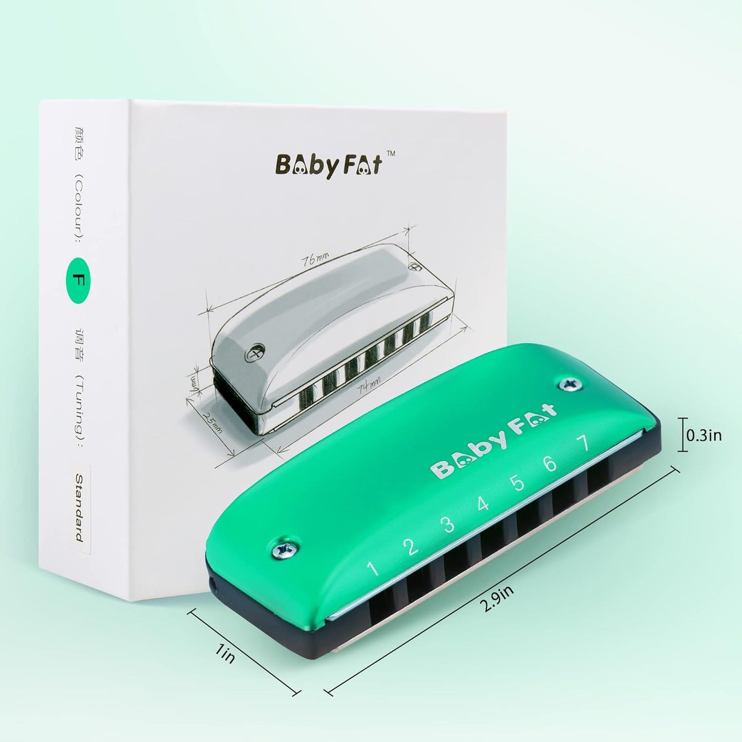 BabyFat 7 Hole Blues Mini Harmonica Set,Diatonic Harmonica with free lanyards,Easy-playing Musical Instrument(Key of F)