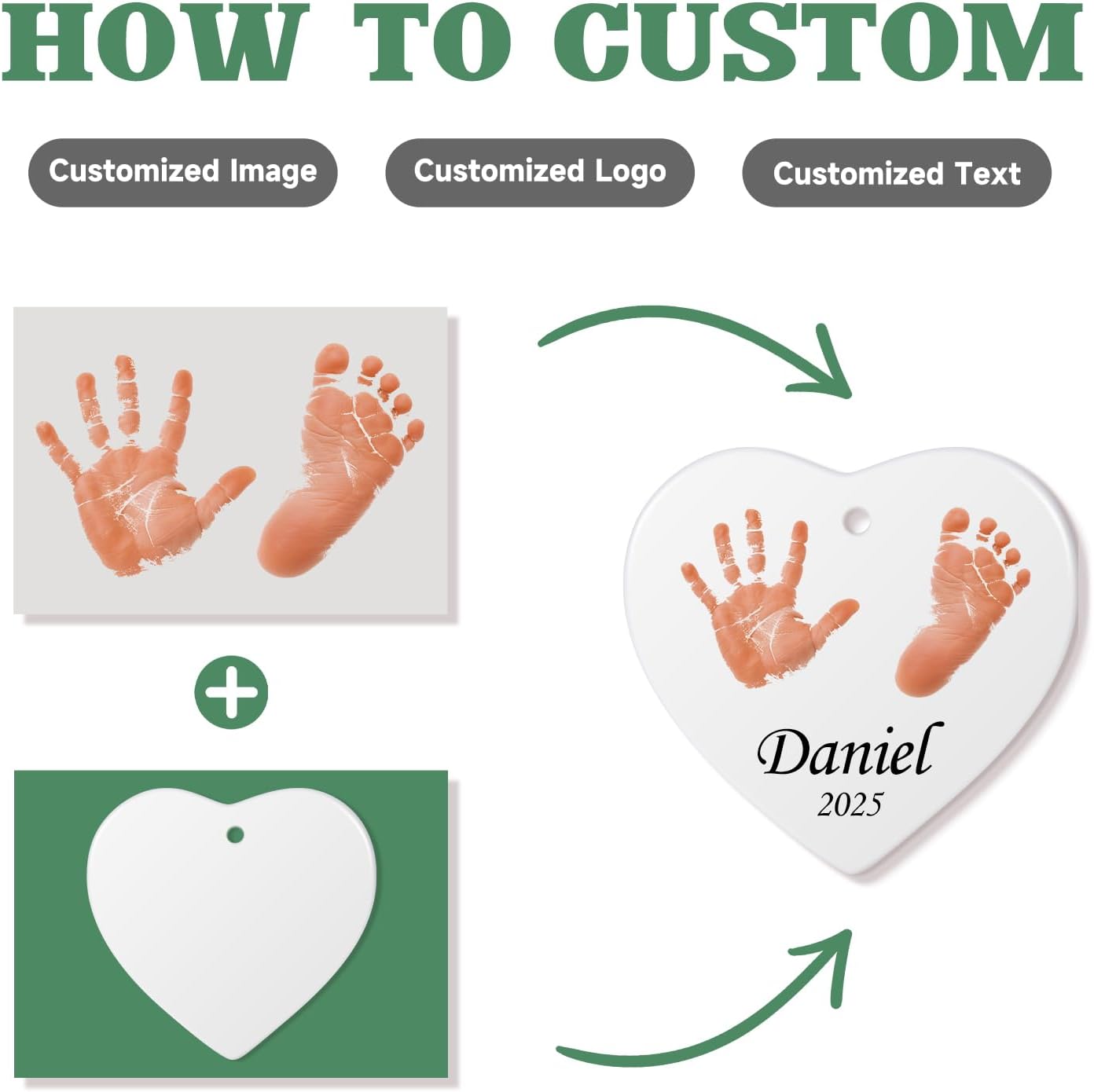 Baby Hand and Footprint Ornament - Baby's Frist Christmas Ornament with Photo, Name, Date - Personalized Baby Gifts, Newborn Keepsake, New Mom Gifts