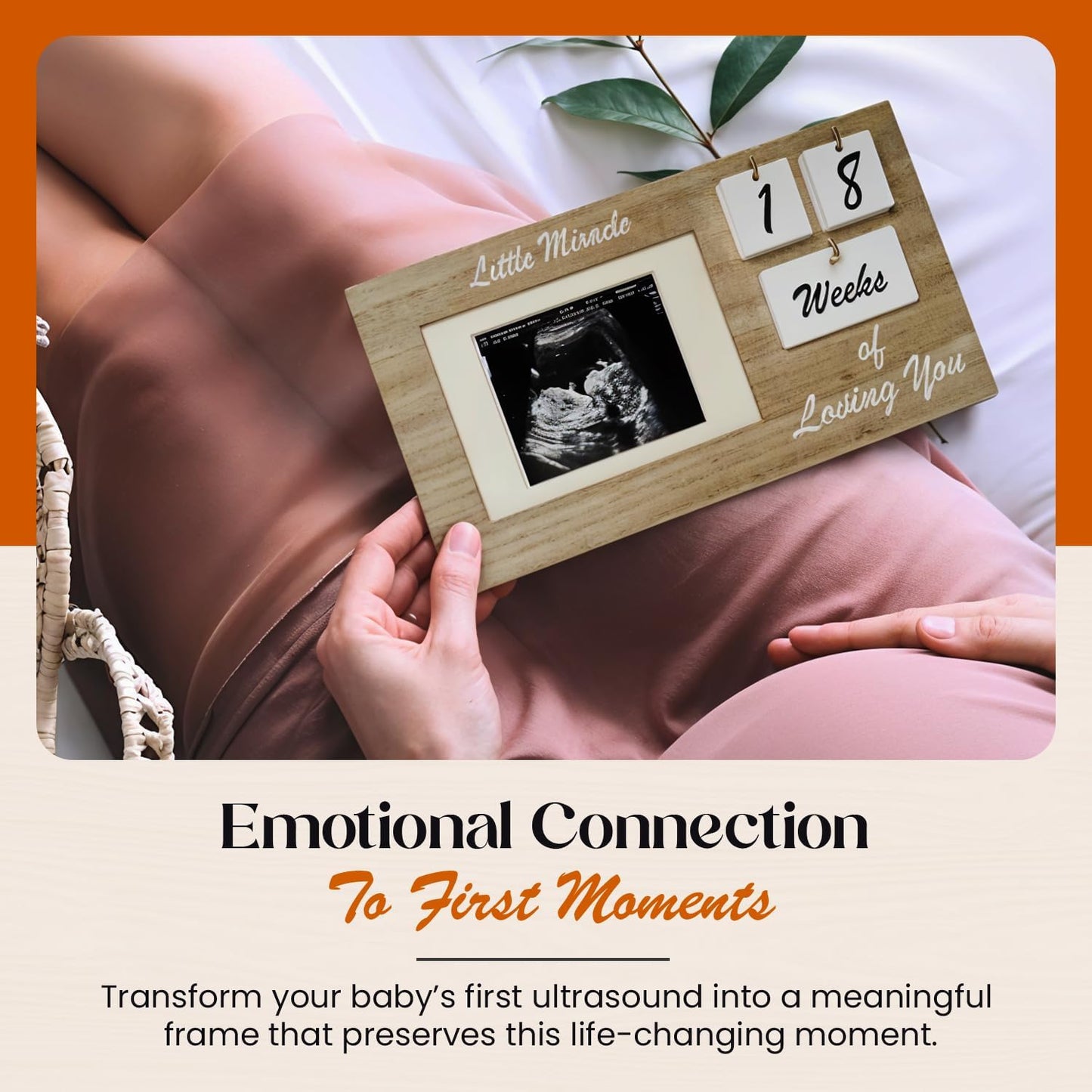 Brown Ultrasound Sonogram Picture Frame with Milestone Tracker – Elegant Wooden Keepsake for Expecting Parents – Nursery Décor Gift for New Moms – Countdown Tiles Included – 12" x 6" Design