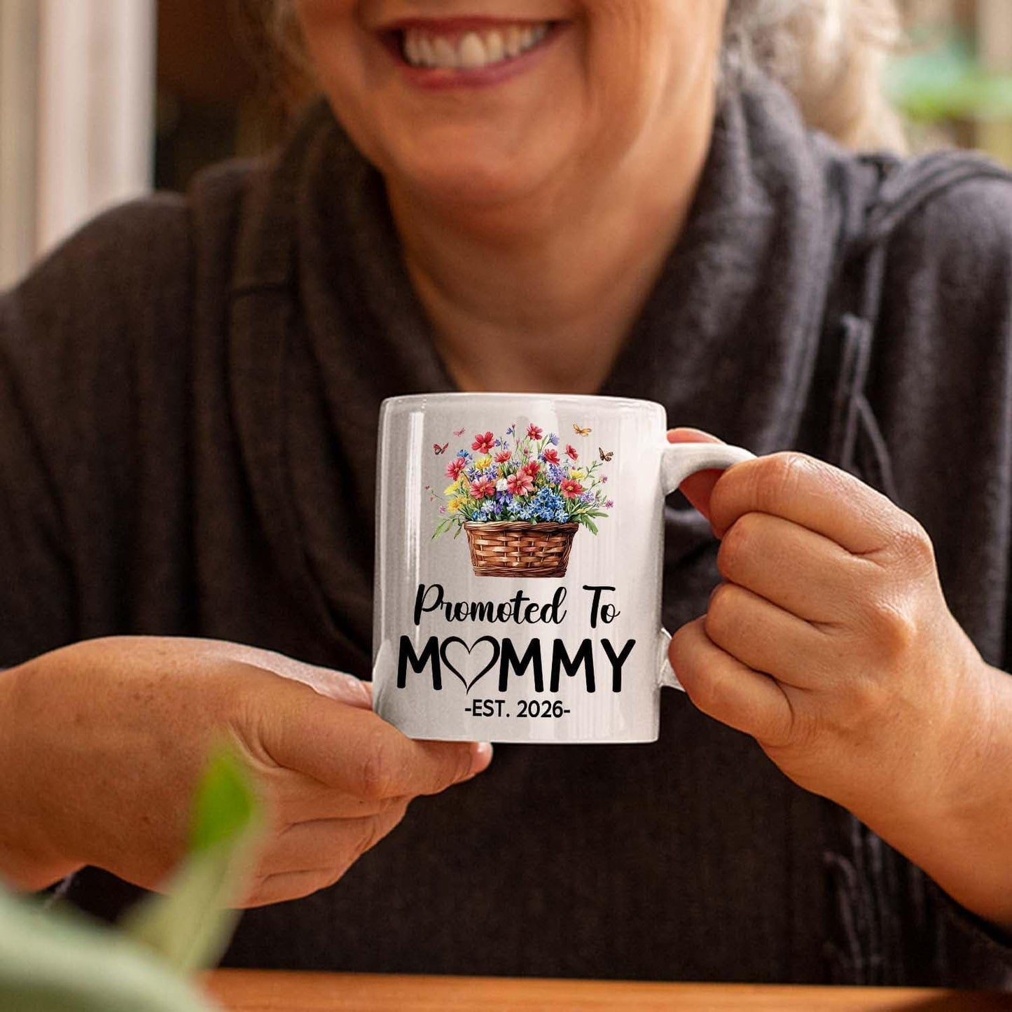 Personalized Promoted To Mommy Accent Coffee Mug With Name Year, Custom Mom Mother Mama EST 2026 Coffee Cup, Mama To Be Mug Gift For New Mommy/Wife From Husband, First Time New Mom White Cup 11 15Oz