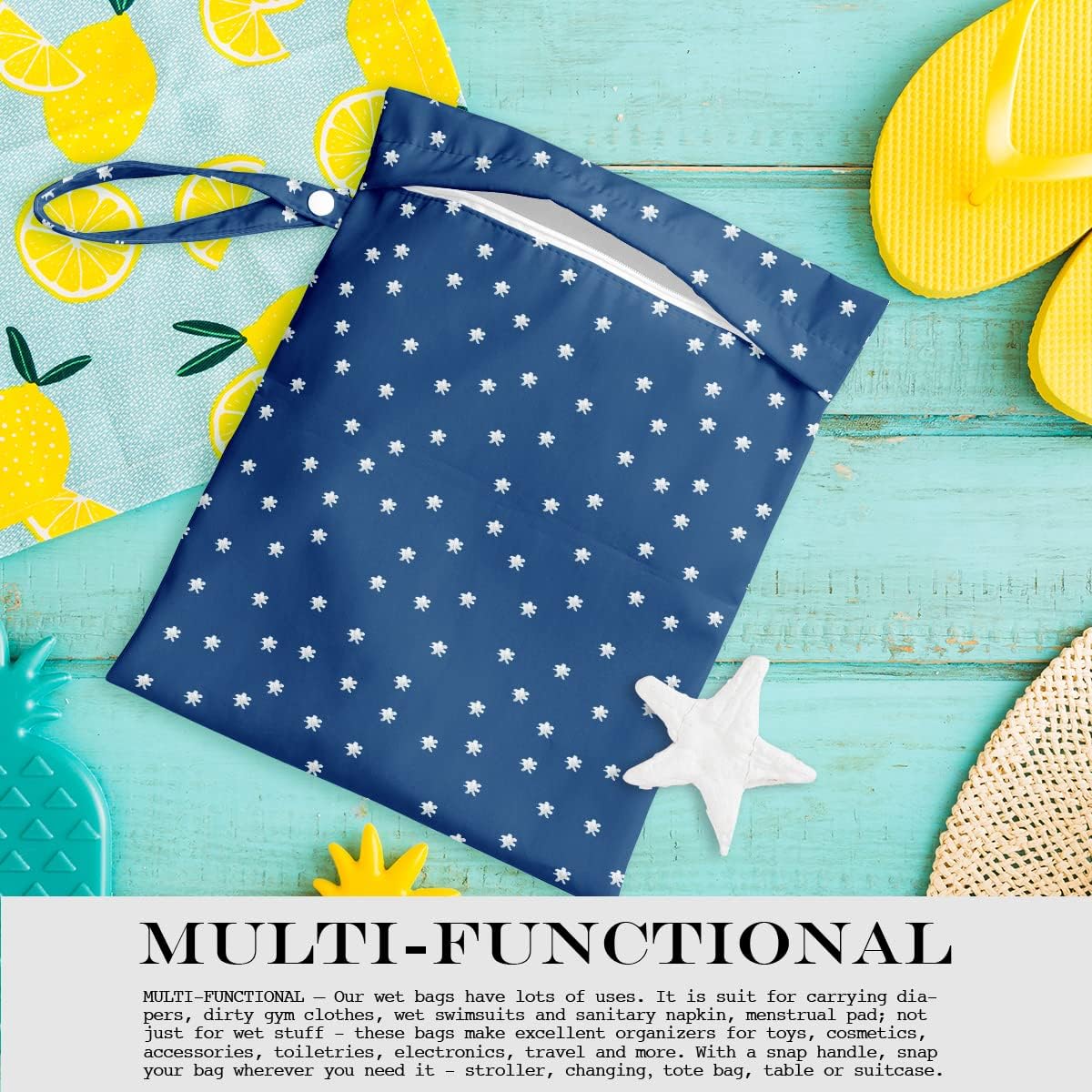 Wet Bag, Wet Dry Bag, Wet Bag for Swimsuit, Travel, Beach, Pool, Diapers, Dirty Yoga Gym Clothes, Makeup Bag, Waterproof Reusable Beach Bag Ocean Decor Starfish Sea Horse Anchor