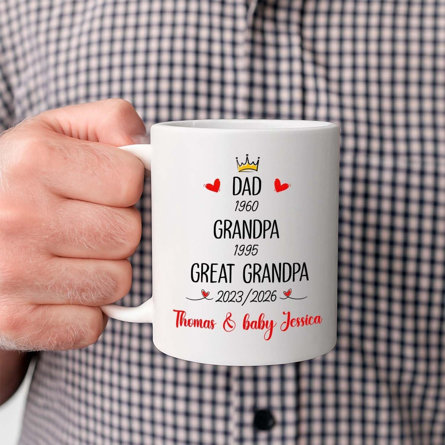 Dad Grandpa Great Grandpa EST 2026 Coffee Mug 11 15 Oz, Novelty Accent Ceramic Cup Gift For Pregnancy Announcement, Customized Choose Year & Name White Coffee Cup New Great-Grandfather Grandad Pawpaw