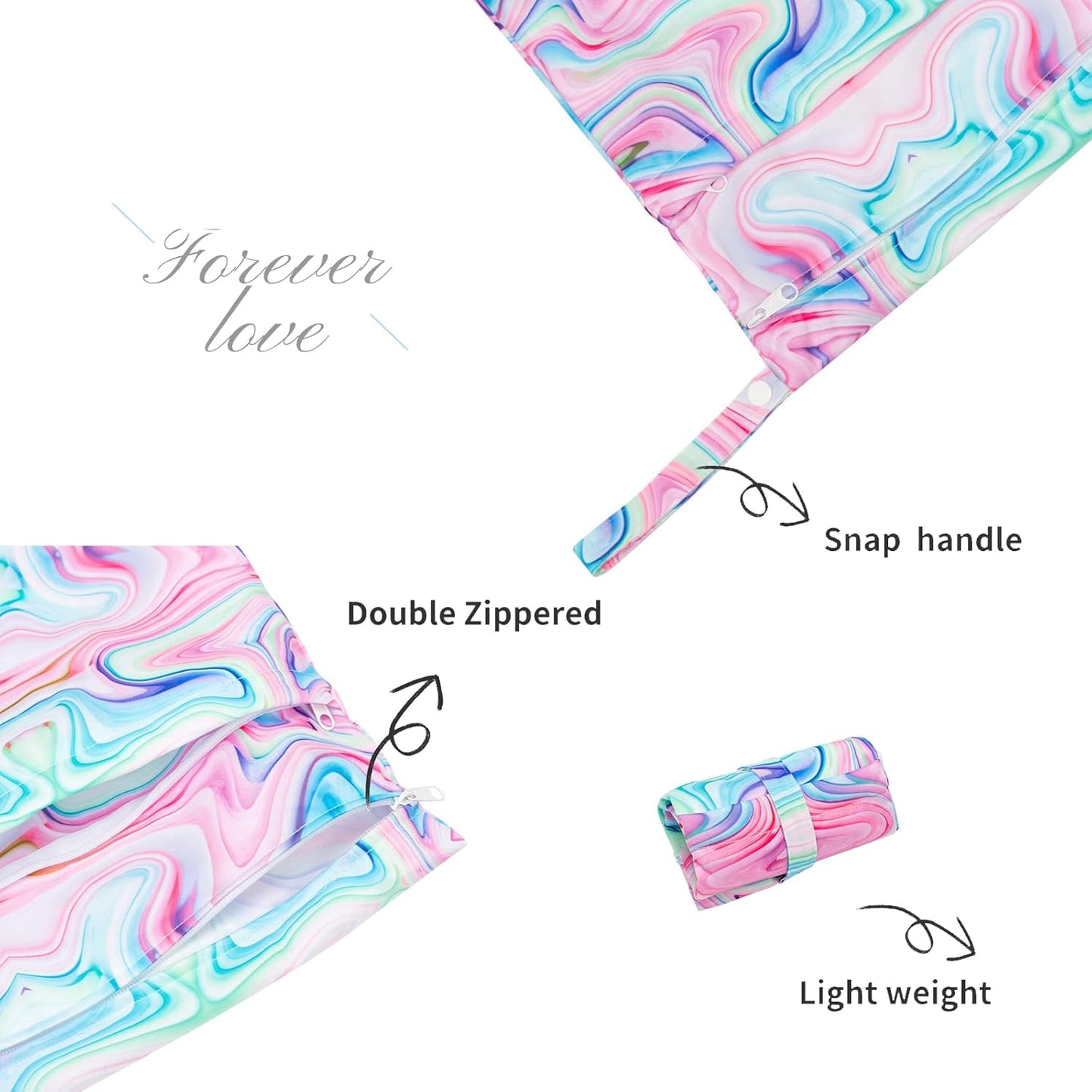 ALVABABY 3pcs Baby Cloth Diaper Wet/Dry Bags|Waterproof Reusable with Two Pockets|Travel, Beach, Pool, Daycare, Soiled Baby Items,Yoga，Gym Bag for Swimsuits or Wet Clothes Pink impression 3L-BS04