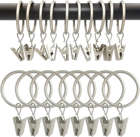 100 Pack Matte Silver Curtain Rings with Clips, Curtain Hooks Hangers Clip Rings for Hanging Drapes Bows Hat, Drapery Rings 1.26 in I D, Fits up to 1 in Diameter Curtain Rod.