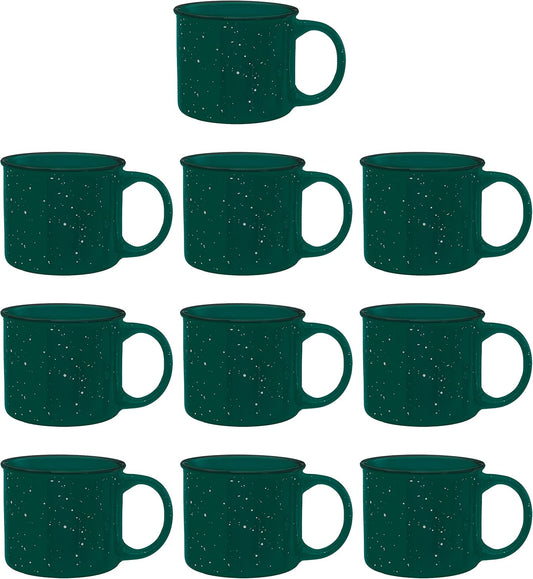 DISCOUNT PROMOS Ceramic Campfire Coffee Mugs 13 oz. Set of 10, Bulk Pack - Perfect for Tea, Espresso, Cappuccino, Hot Cocoa - Green