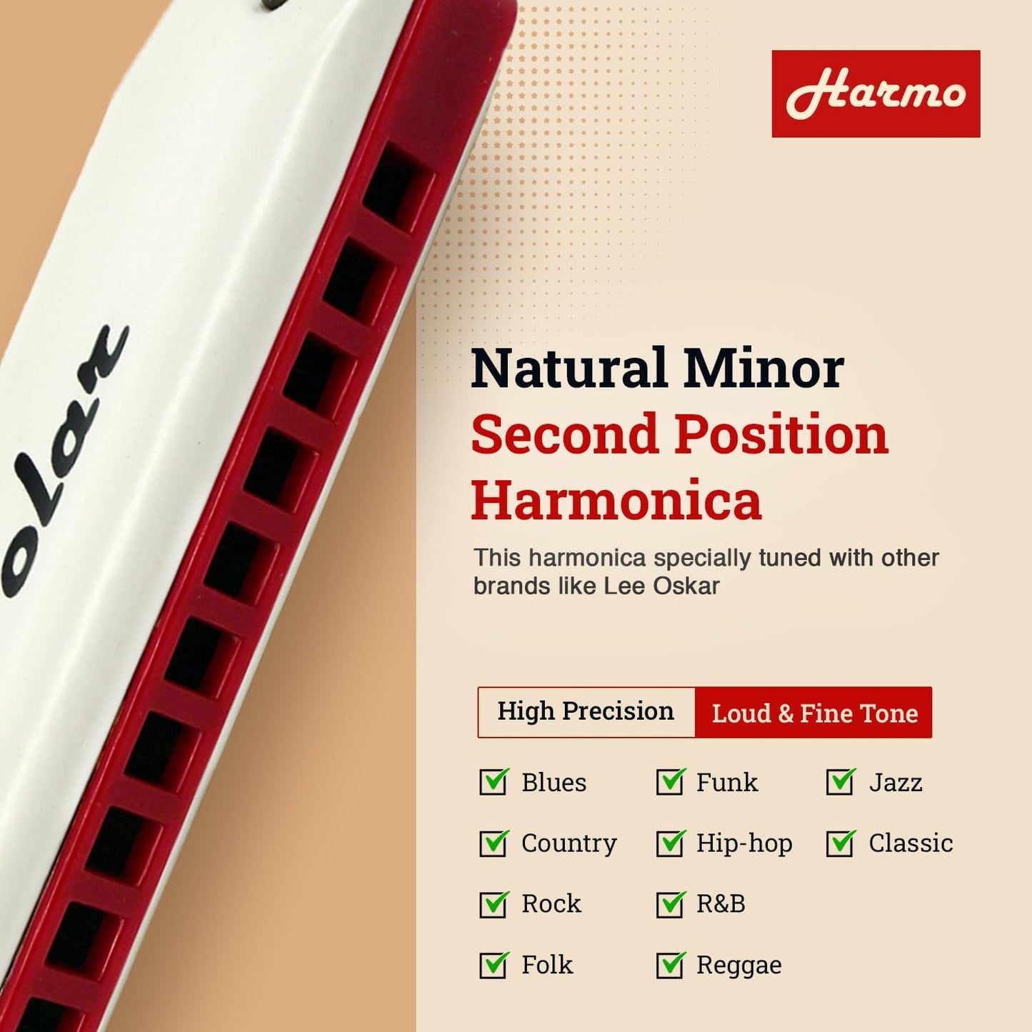 Harmo Polar Natural Minor Harmonica Key of F - Specialized for Natural Minor Blues, Jazz, Rock, Folk, & Pop, Mouth Organ With Case, Phosphor Bronze Reeds, Harmonica for Beginners & Professionals