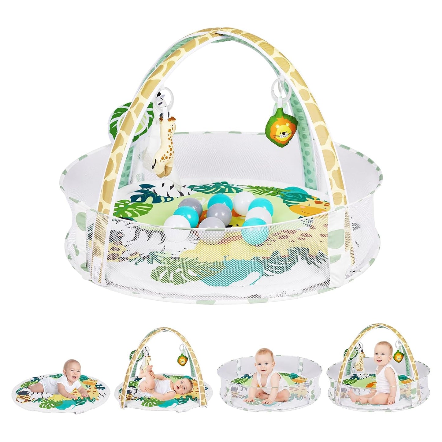 Activity Gym, Baby Play Gym Mat for Toddlers, 0-18 Months Tummy Time Play Mats, Infant Play Gym with Detachable Toys for Sensory Exploration and Motor Skill Development, PM2408