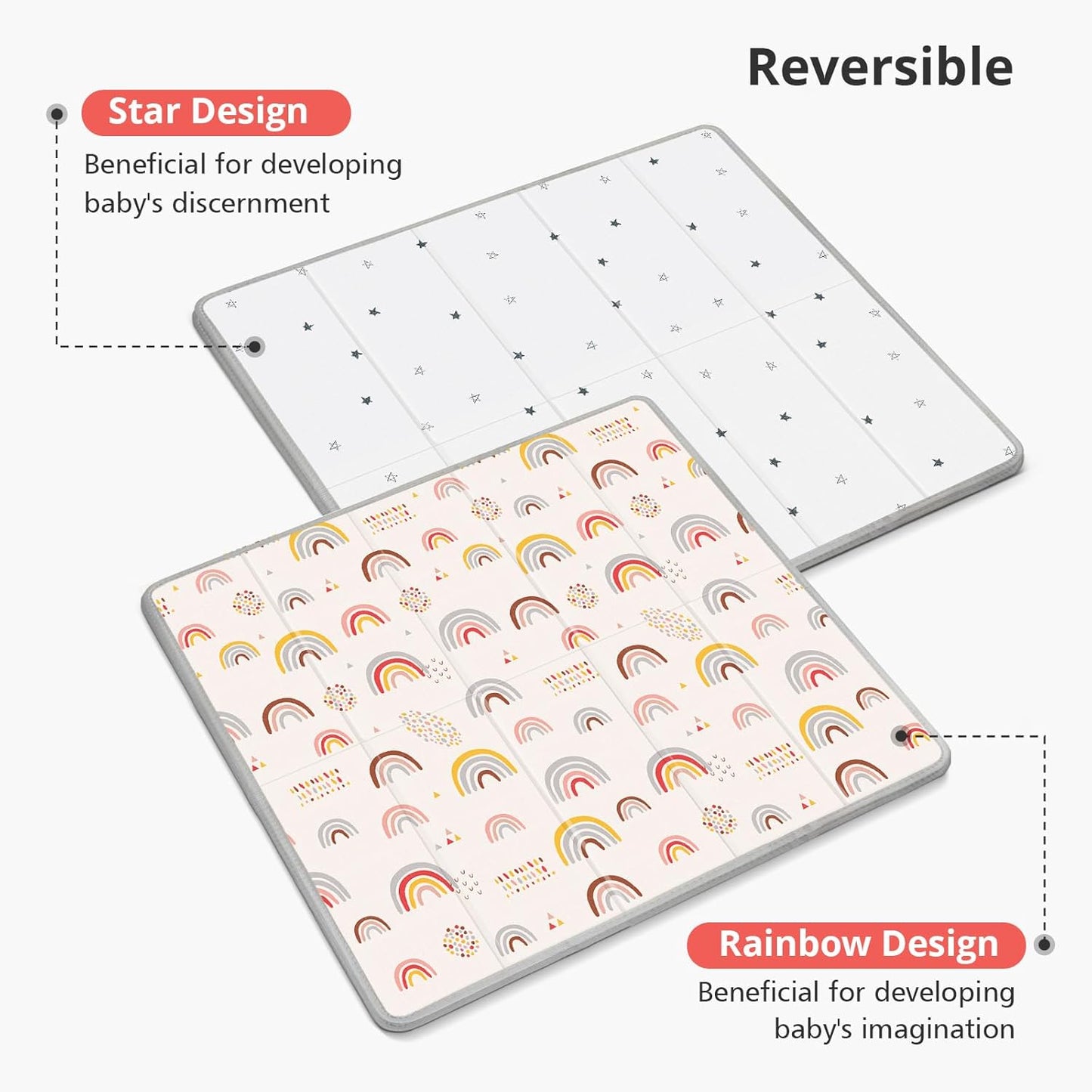 Foldable Baby Play Mat, PIGLOG 50x50 Playpen Mat, 0.6in Thick Waterproof Playmats for Babies and Toddlers Kids, Safe Foam Playmat for Tummy Time, Reversible Portable Baby Floor Mat for Infant, Rainbow