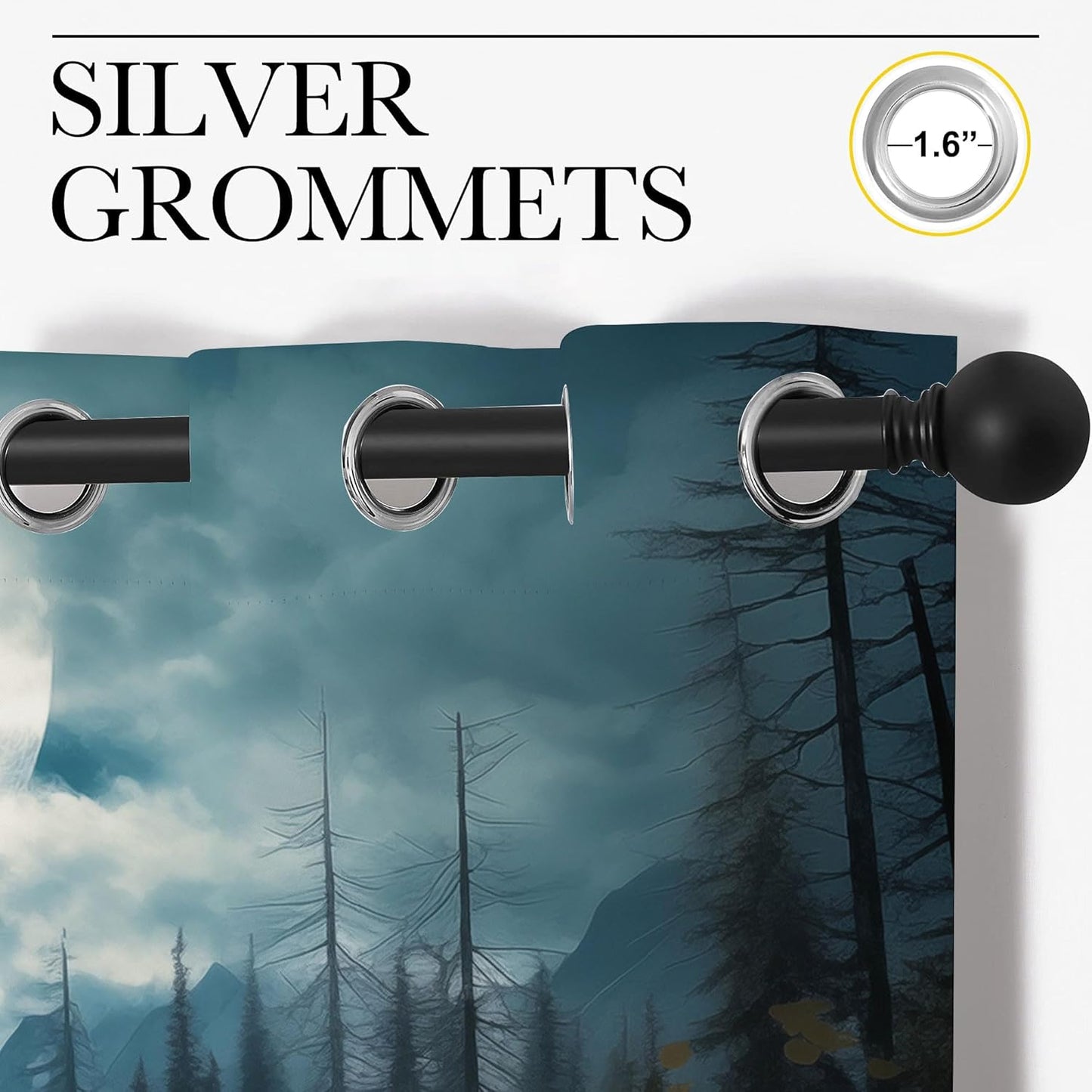 Wolf Blackout Curtains for Boys Girl Bedroom Decor,Dreamy Forest Full Moon Wolf Pack Thermal Insulated Grommet Drapes Darkening Window Curtain for Living Room Home 55x63 inch