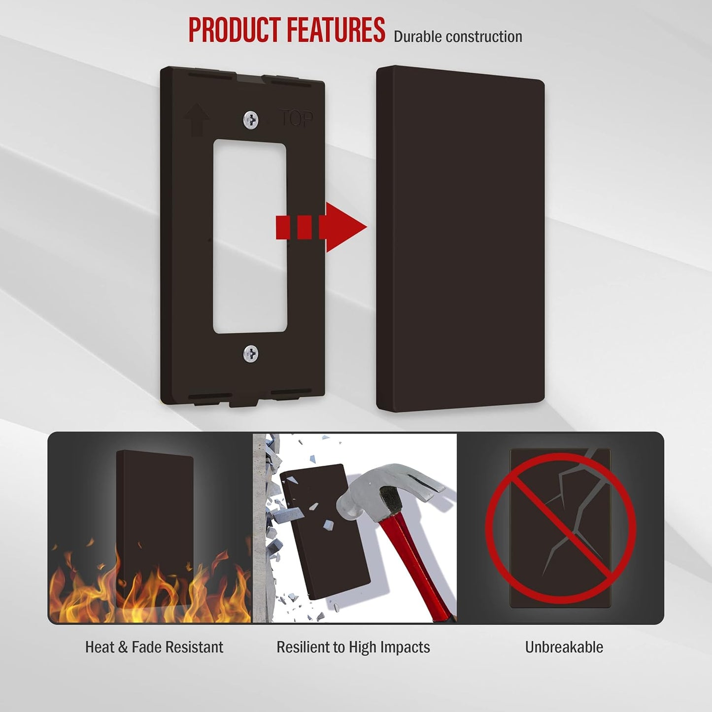 ENERLITES Screwless Blank Wall Plate, Child Safe Blank Device Outlet Cover, Standard Size, 1-Gang 4.68" x 2.93", Polycarbonate Thermoplastic, UL Listed, SI8801-BR, Glossy, Brown