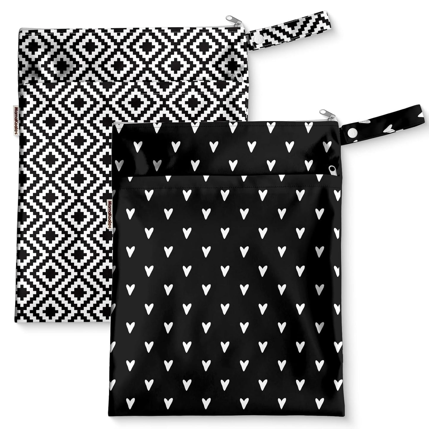 Mama Koala Waterproof Wet Dry Bags for Baby Items, Cloth Diapers, Swimsuits, Travel, Gym Clothes, Beach, Pump Parts, Toiletries, Two Zippered Pockets, 2 Pack (W019)