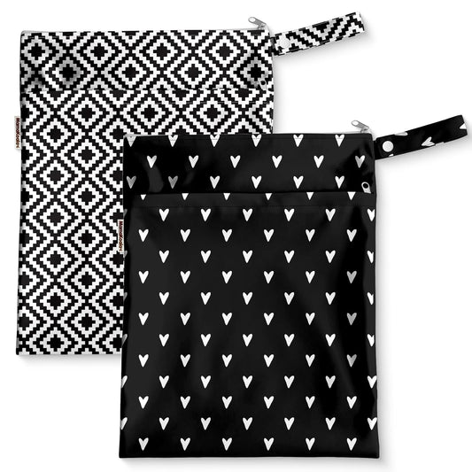 Mama Koala Waterproof Wet Dry Bags for Baby Items, Cloth Diapers, Swimsuits, Travel, Gym Clothes, Beach, Pump Parts, Toiletries, Two Zippered Pockets, 2 Pack (W019)