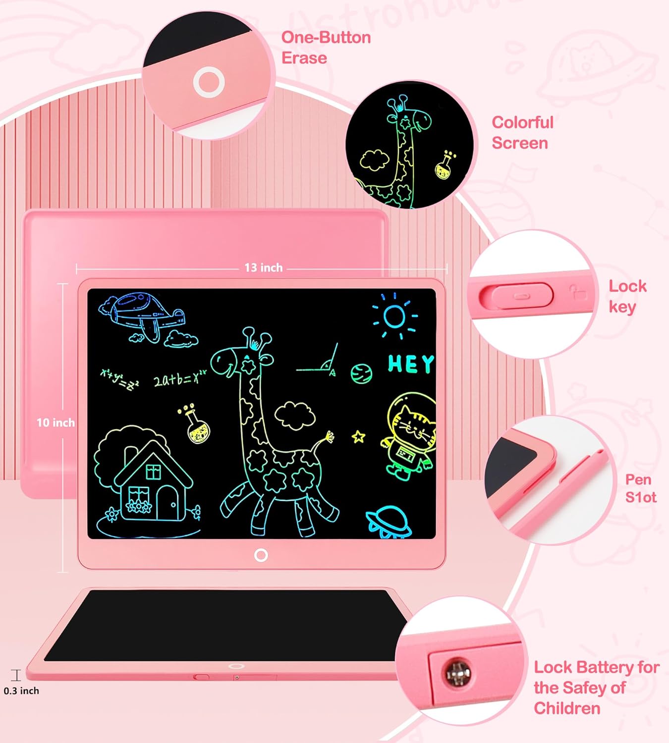 LCD Writing Tablet Doodle Board, 16inch Colorful Drawing Tablet Writing Pad, Kids Travel Essentials, Toddler Toys for 3 4 5 6 7 8 Year Old Girls Boys- Christmas and Birthday Gifts