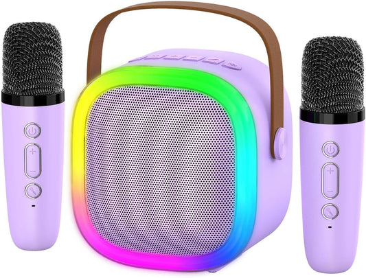 Karaoke Machine for Kids Adults, Portable Bluetooth Speaker with 2 Wireless Microphones and LED Lights, Kids Toys Birthday Gifts for Girls and Boys Ages 4, 5, 6, 7, 8,9,10,11,12+ Years, Home Party