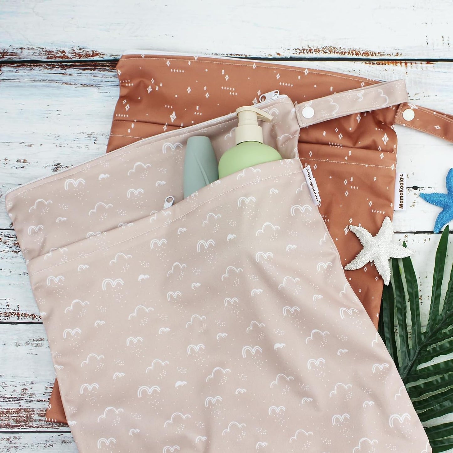 Mama Koala Waterproof Wet Dry Bags for Baby Items, Cloth Diapers, Swimsuits, Travel, Gym Clothes, Beach, Pump Parts, Toiletries, Two Zippered Pockets, 2 Pack (W016)