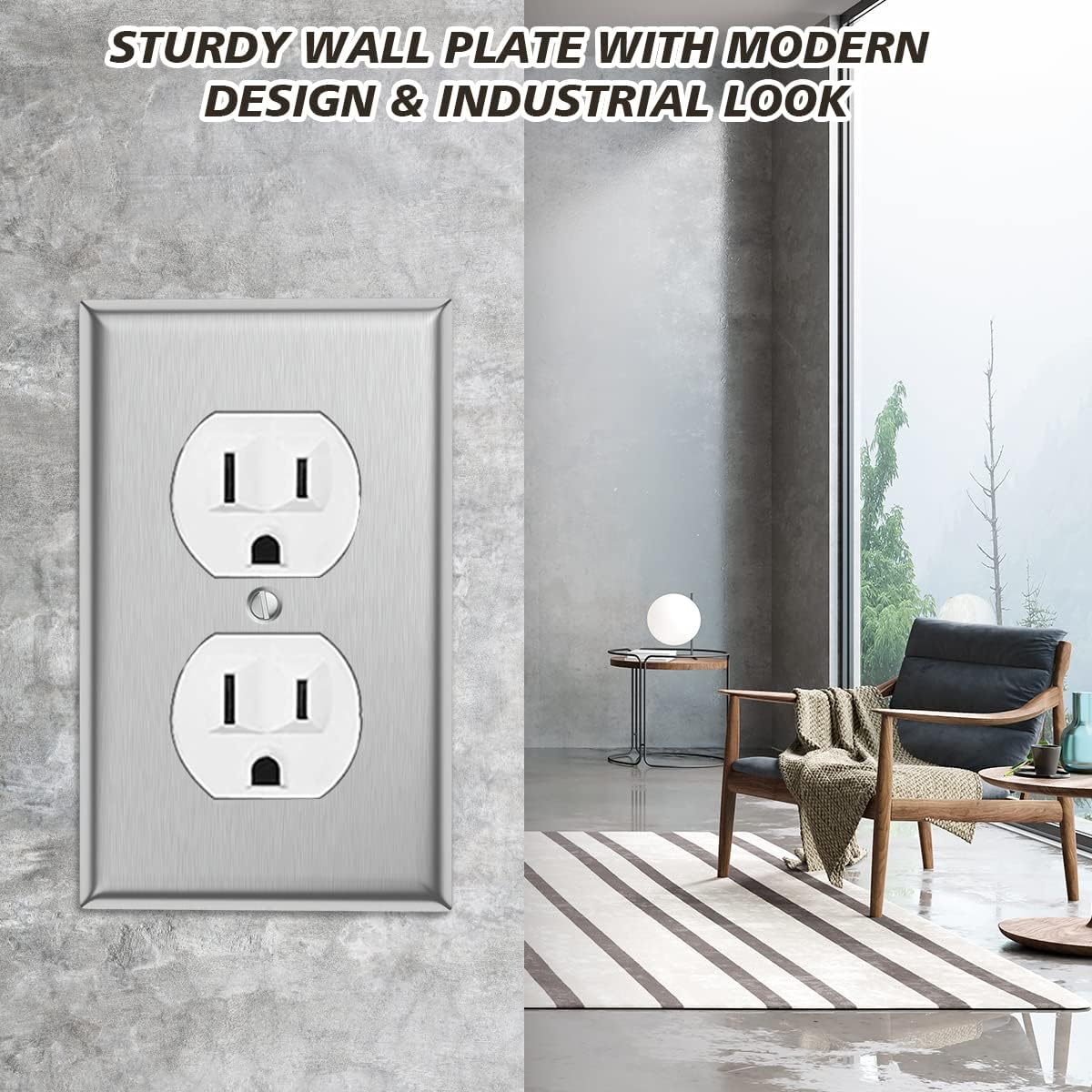 10-Pack Single Duplex Wall Switch Plate Outlet Cover - Stainless Steel Decorator Receptacle Outlet Plate Covers - Brushed Finish - Silver