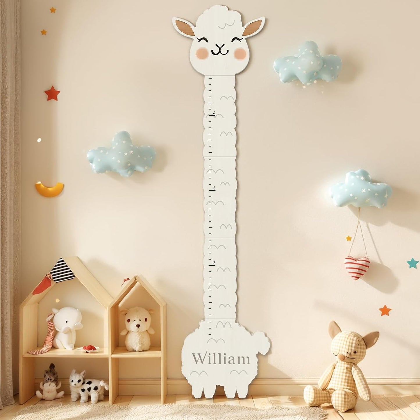 Personalized Name Height Chart for Wall, Alpaca Wood Growth Chart, Height Measurement for Wall Girls Boys Teen Room Wall Decor 63" x 15.7"